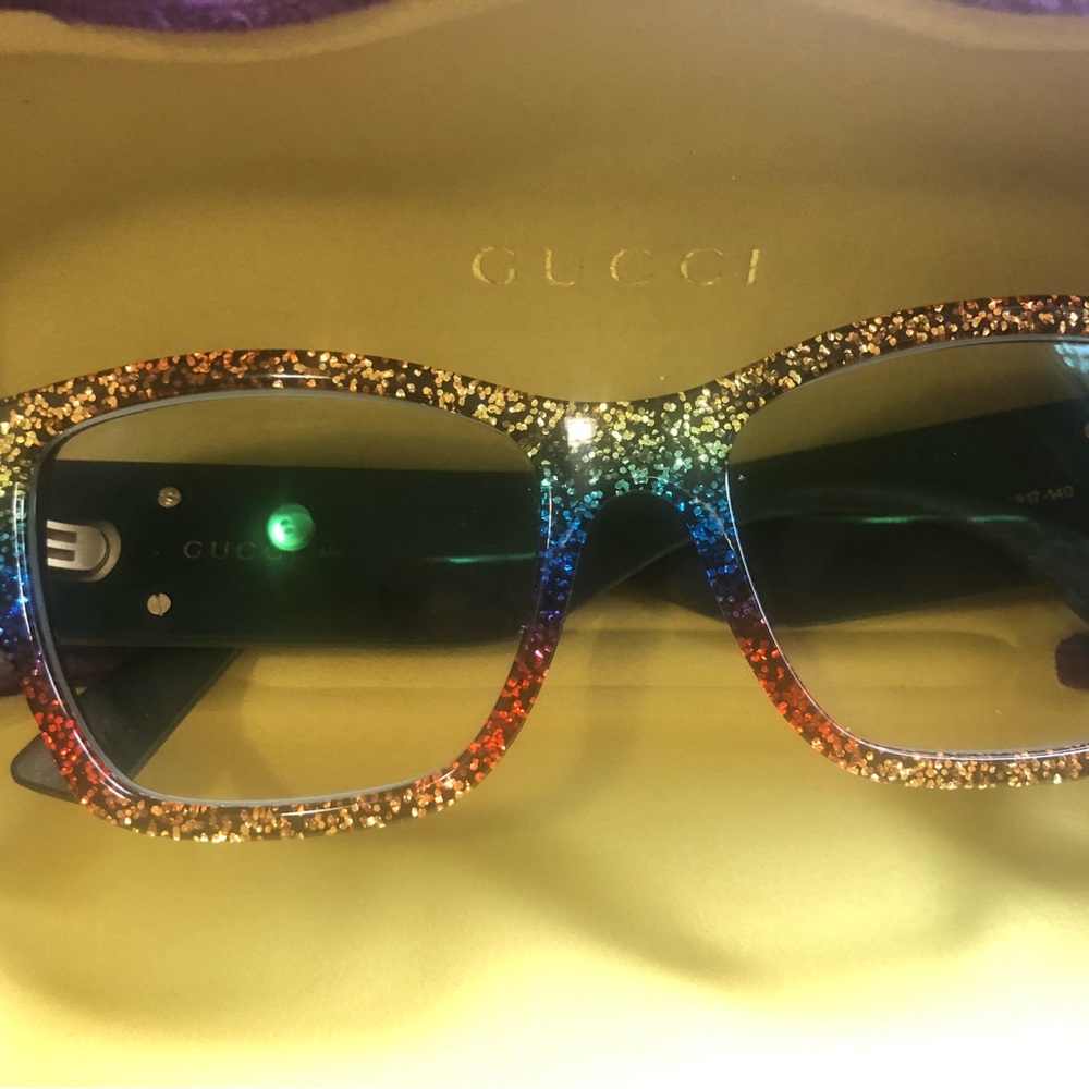Gucci Rainbow Square Multicolor Glitter RX prescription eyeglasses USED